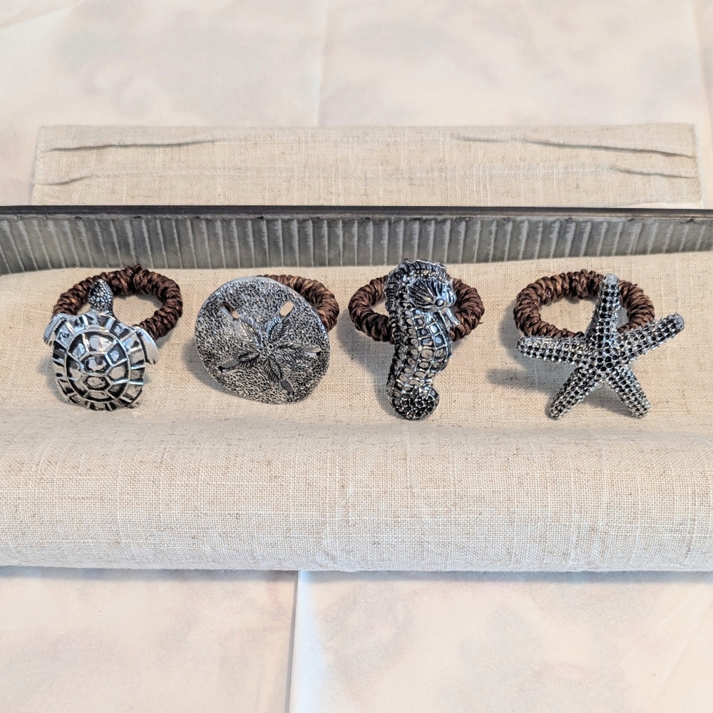 Set of Four Silver Metal Sea Life Napkin Rings